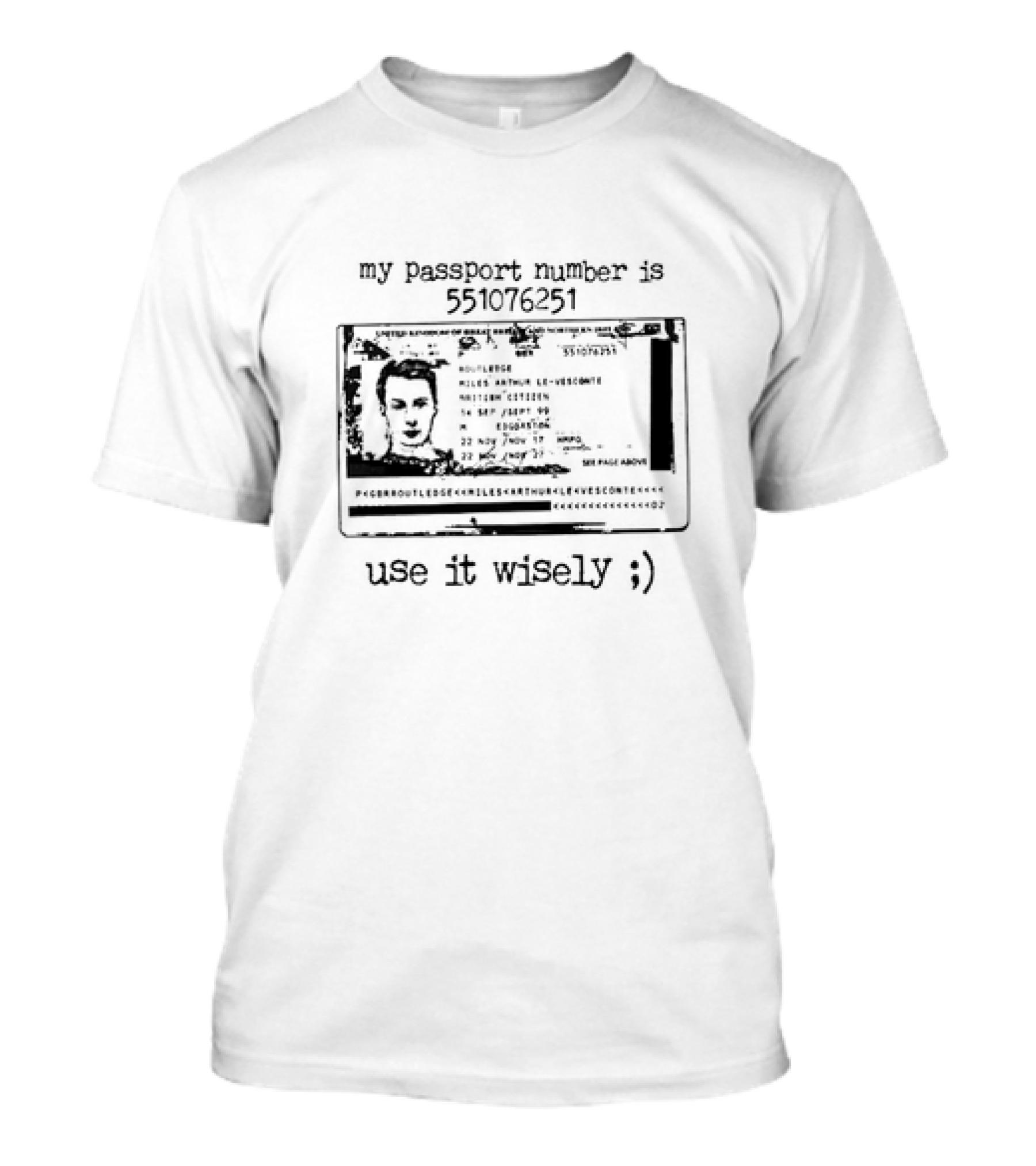 My Passport Number Is 551076251 Use It Wisely ;) T-Shirt