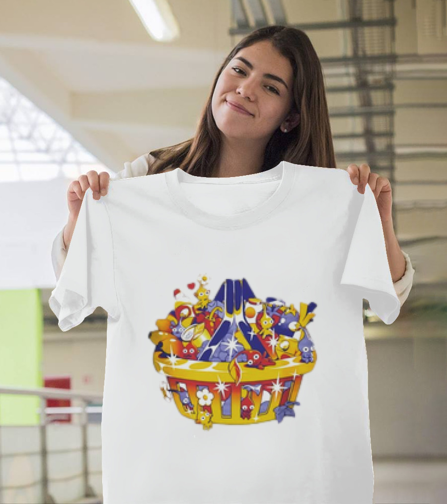Basket Full of Colorful Cartoon Creatures Playful and Whimsical Imagination T-Shirt