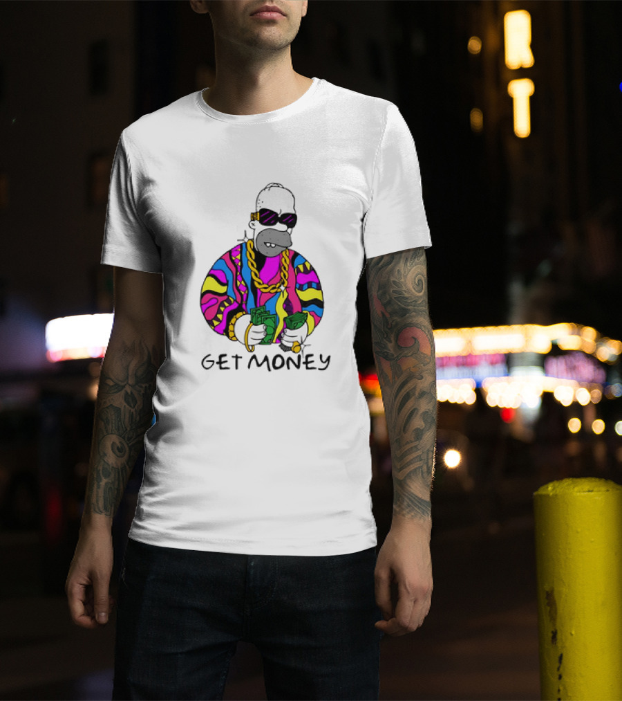 Homer Simpson Gangster Get Money Colorful Sweater And Sunglasses T-Shirt