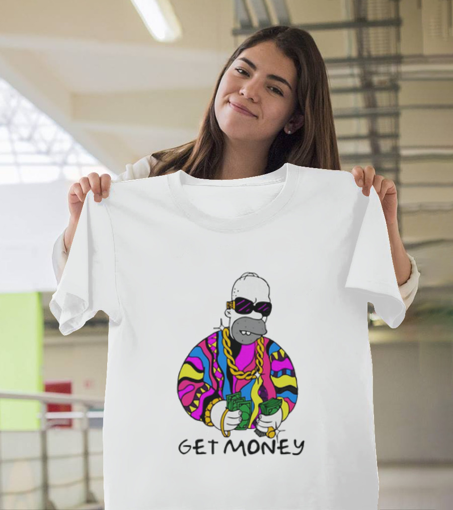 Homer Simpson Gangster Get Money Colorful Sweater and Sunglasses T-Shirt