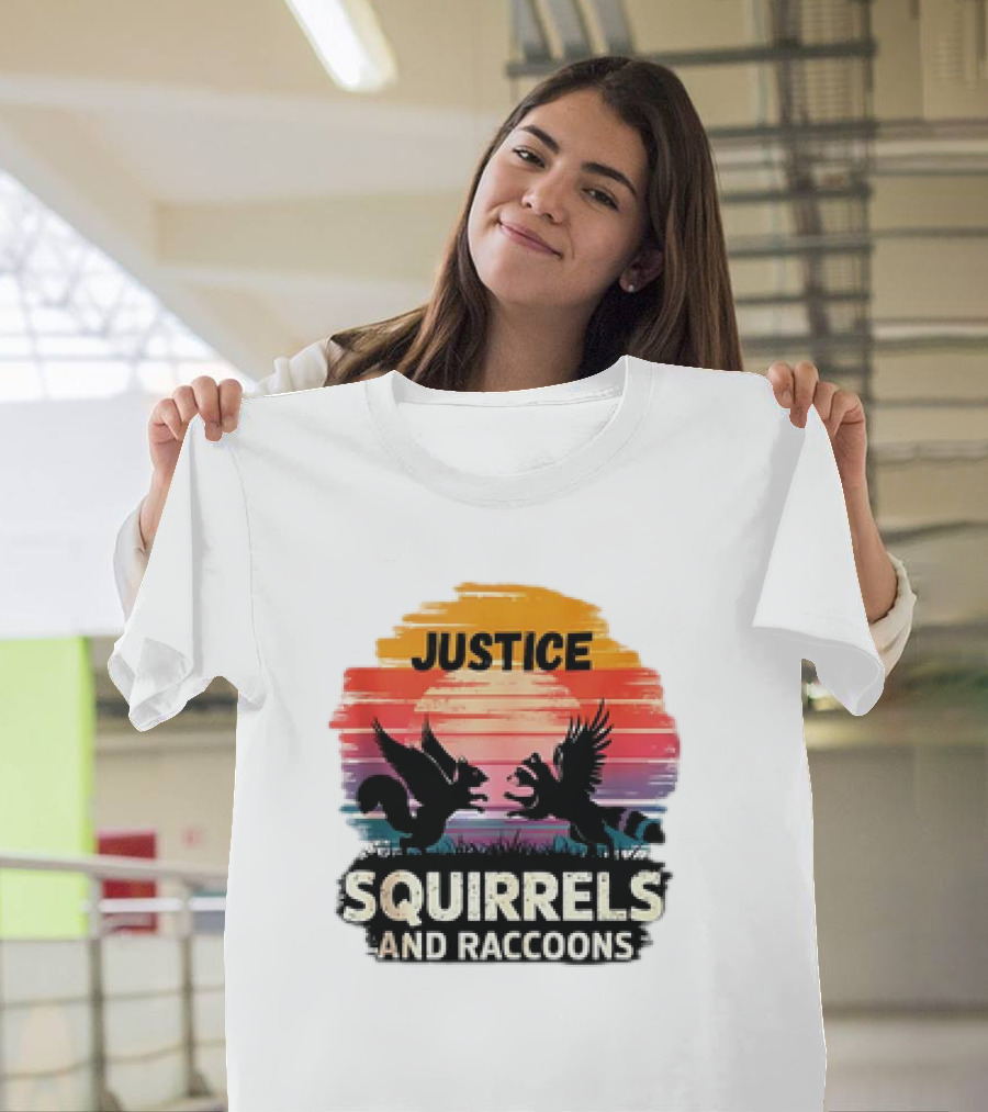 Justice for Peanut the Squirrel and Fred the Raccoon Retro Sunset T-Shirt