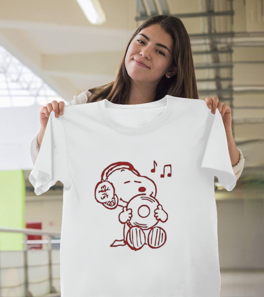 Snoopy Listening To Music With Headphones And Record T-Shirt