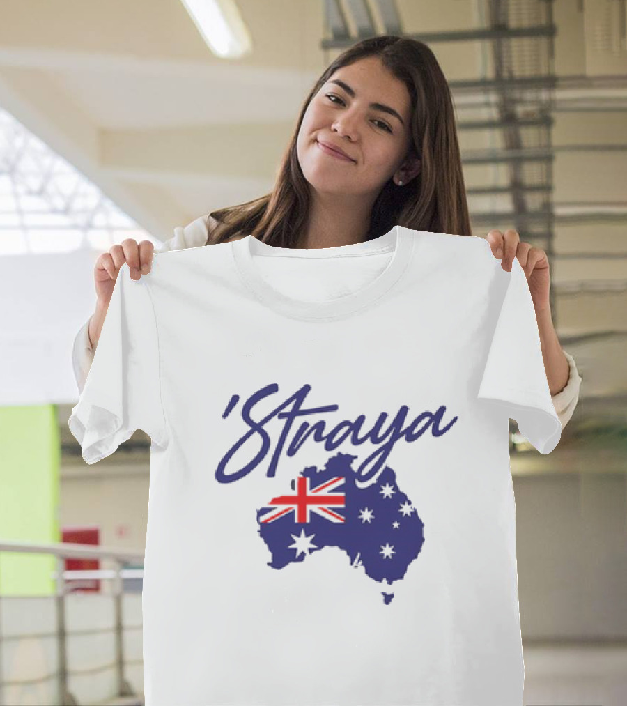Straya Aussie Map With Australian Flag And Stars T-Shirt