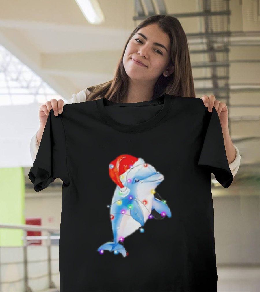 Dolphin Santa Hat Christmas Lights T-Shirt