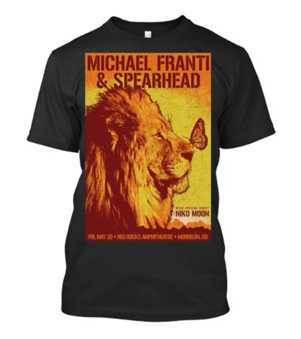 Michael Franti And Spearhead Red Rocks Amphitheatre Morrison CO May 30 2025 With Special Guest Niko Moon Lion And Butterfly T-Shirt