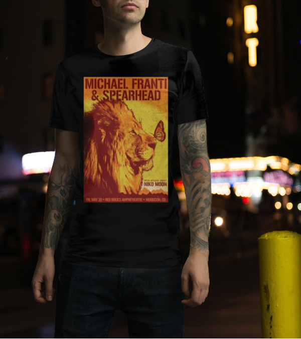 Michael Franti And Spearhead Red Rocks Amphitheatre Morrison CO May 30 2025 With Special Guest Niko Moon Lion And Butterfly T-Shirt