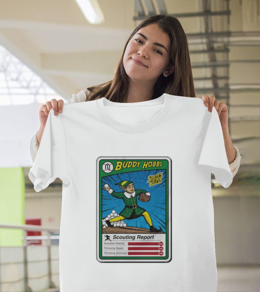 Buddy Hobbs Santa’s Helper Scouting Report Snowball Making Throwing Speed Accuracy T-Shirt