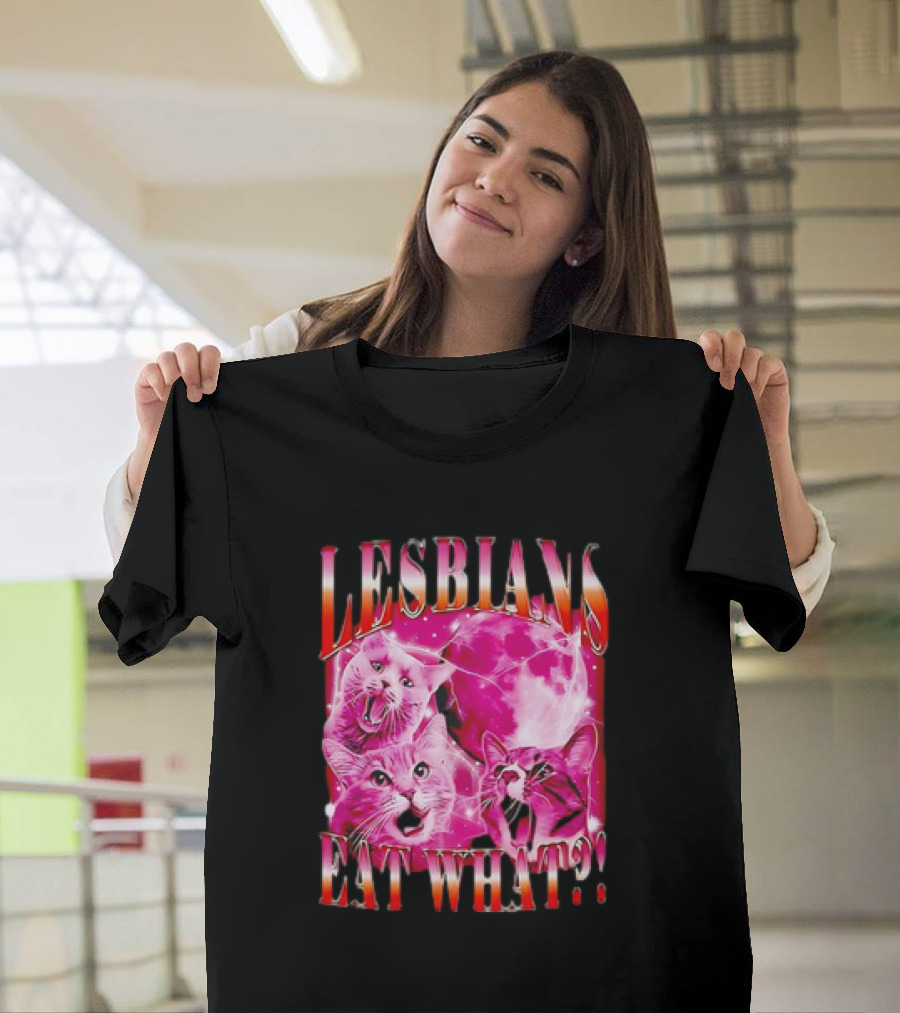 LESBIANS EAT WHAT CAT MOON TRIO VIBRANT PINK T-Shirt