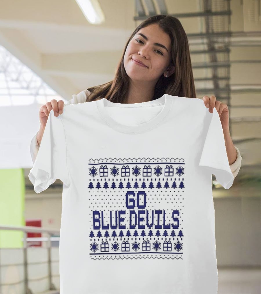 Go Blue Devils Christmas Trees And Snowflakes T-Shirt