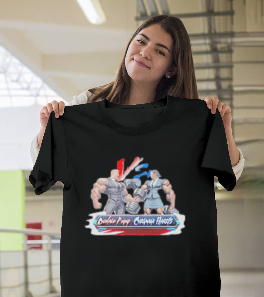 Donald Pump Curlmala Harris Gym Battle with Red and Blue Duo Lifting Dumbbells T-Shirt