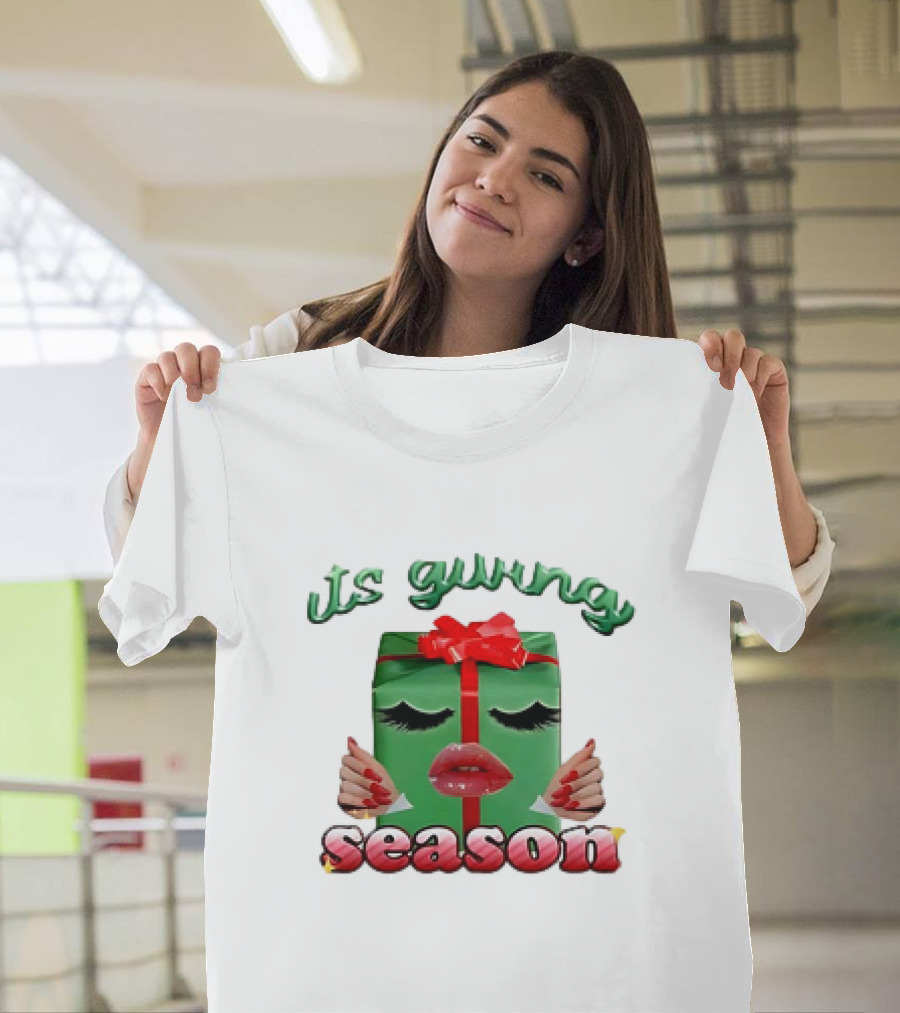 Its Giving Season Christmas Present With Red Lips And Nails T-Shirt