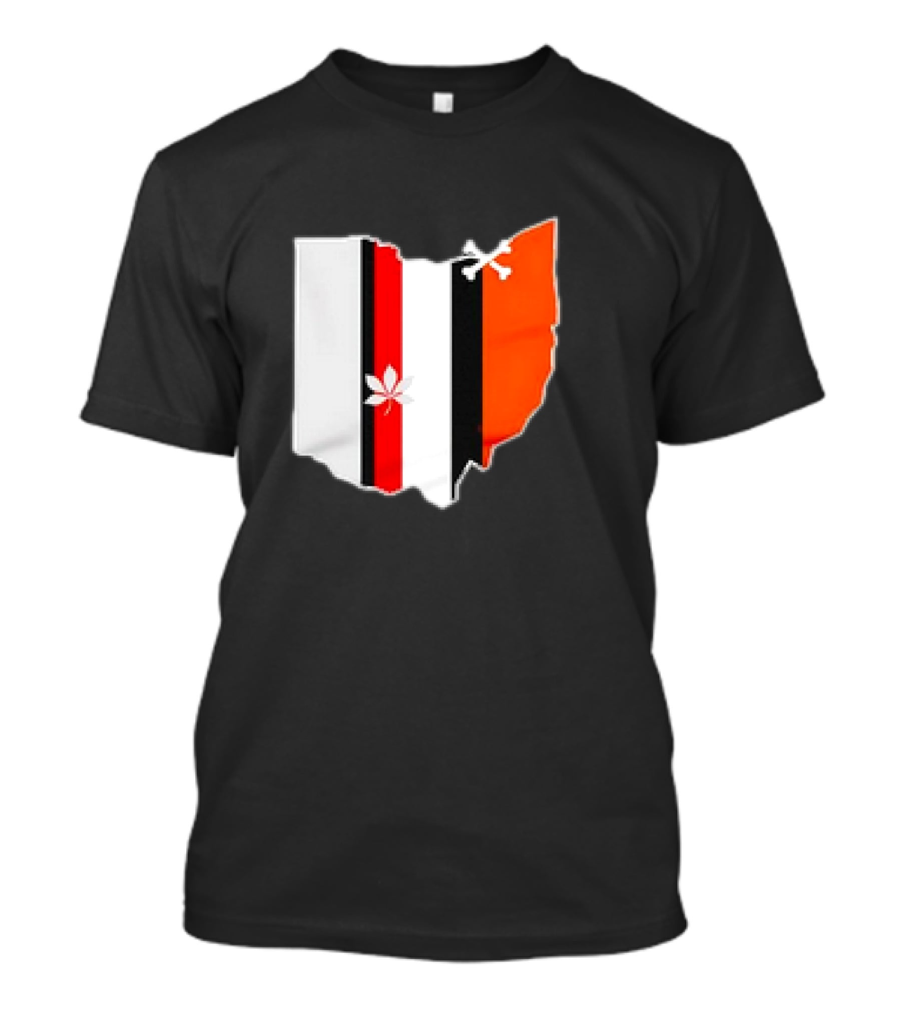 Ohio Map Stripes Football Buckeye Leaf Browns Colors T-Shirt