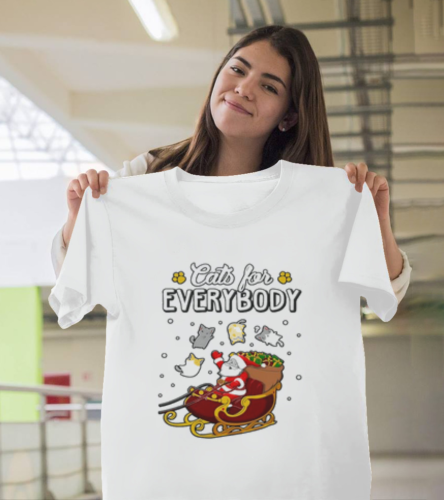 Cats for Everybody Santa Sleigh with Christmas Cats Merry Xmas T-Shirt