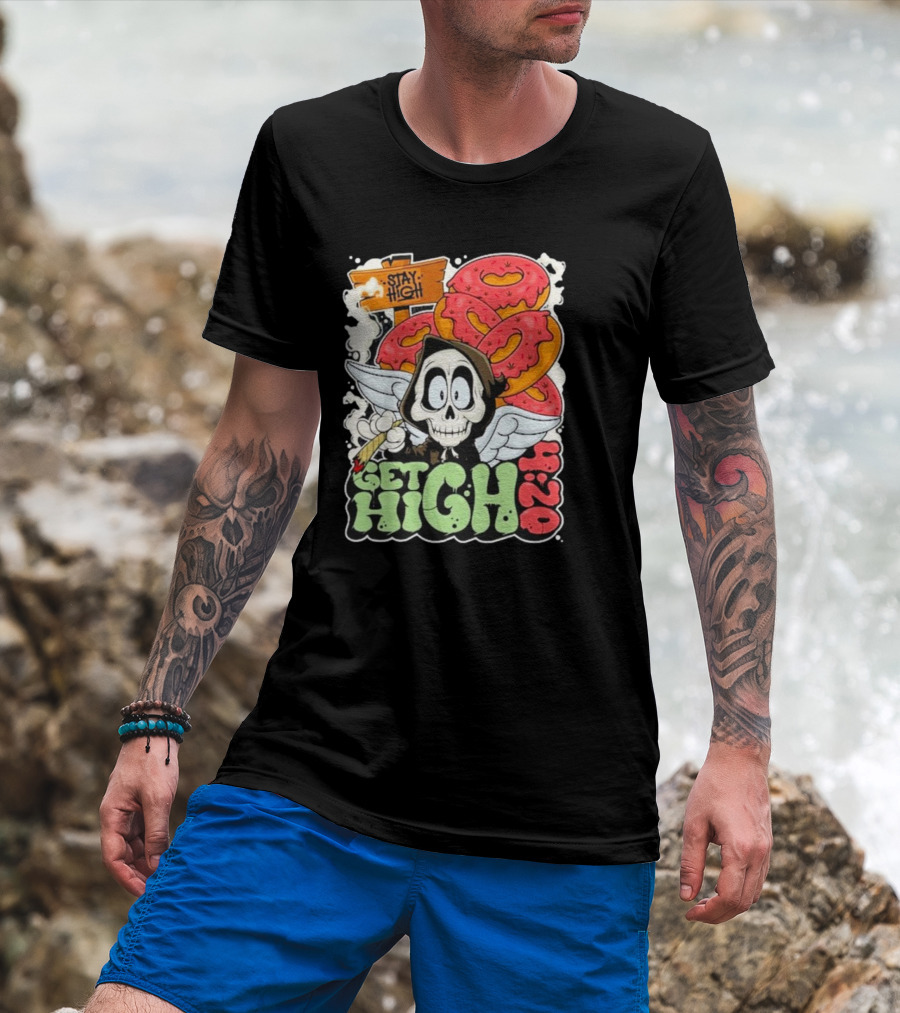 Stay High Get High 420 Skull Wings Donuts T-Shirt