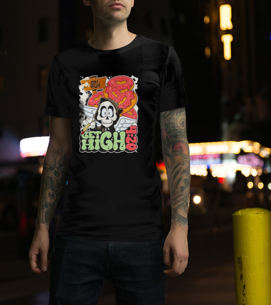 Stay High Get High 420 Skull Wings Donuts T-Shirt