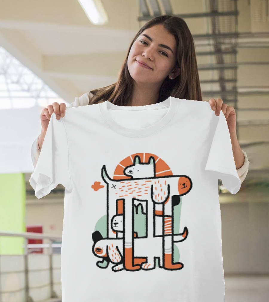 Dog Surrealist Bork Playful Abstract Canine Quartet T-Shirt