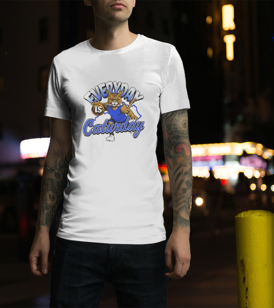 Everyday Is Caturday Basketball Cartoon Cat In Blue Jersey T-Shirt