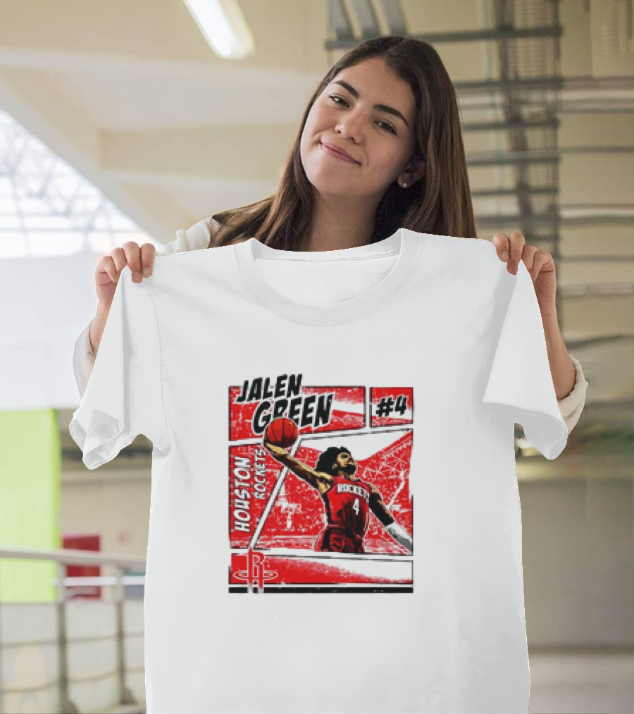 Jalen Green Houston Rockets #4 Comic Style Basketball T-Shirt