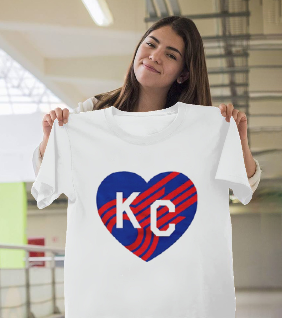 KC Comets Blue Red Striped Heart Love T-Shirt