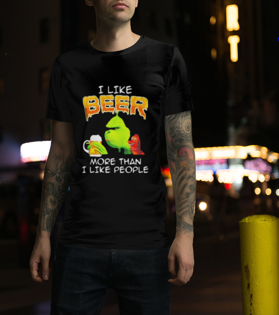 Grinch I Like Beer More Than I Like People With Dog Iconic T-Shirt