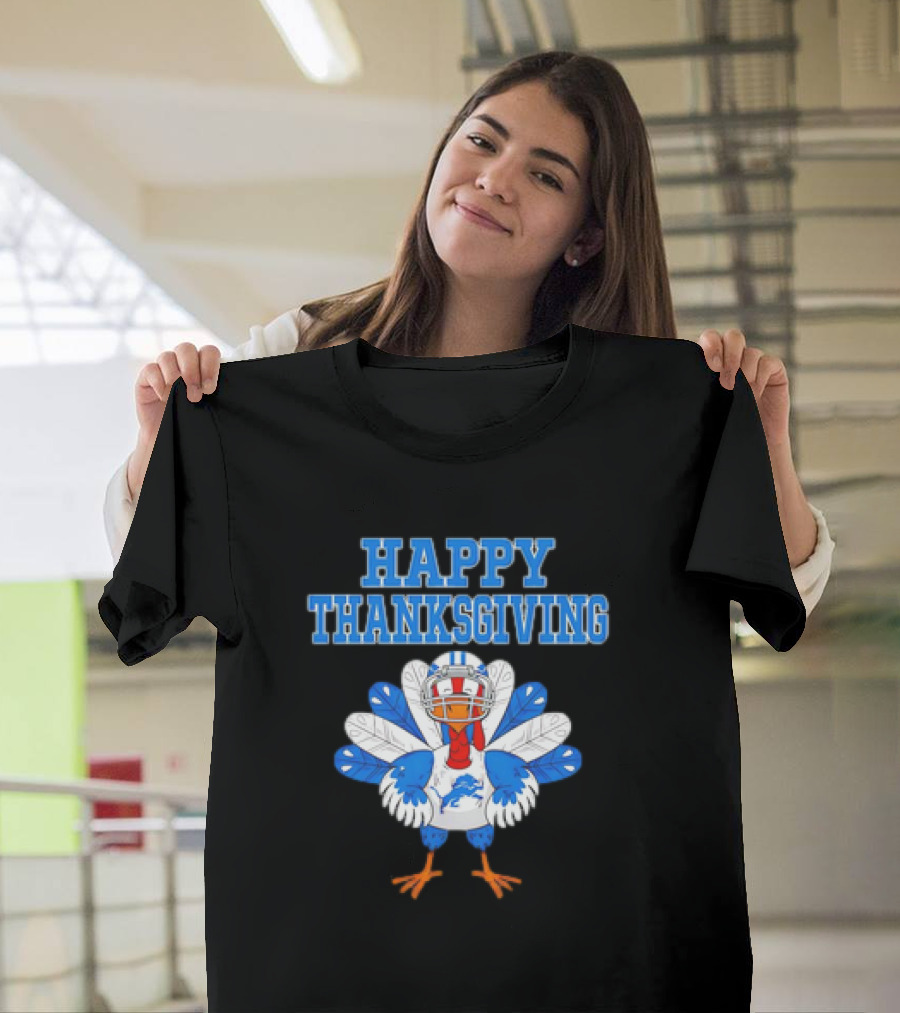 Happy Thanksgiving Detroit Lions Turkey Football Fan T-Shirt