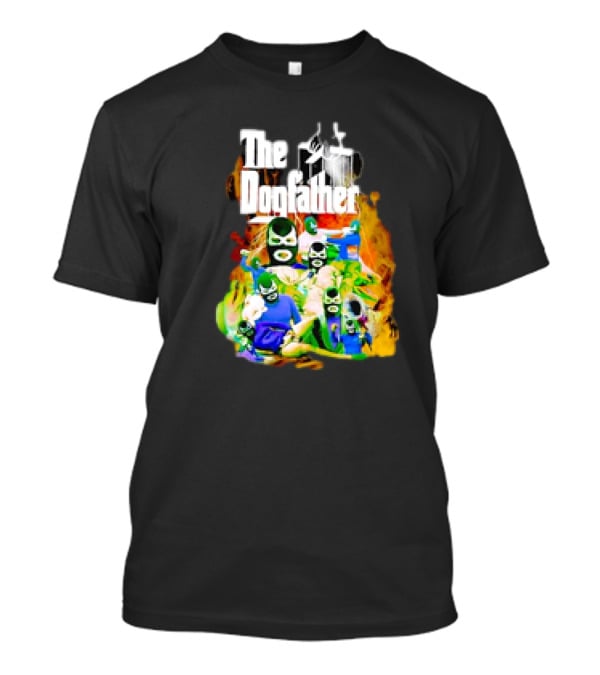 The Dogfather Powerfish Masked Characters In Colorful Scene T-Shirt