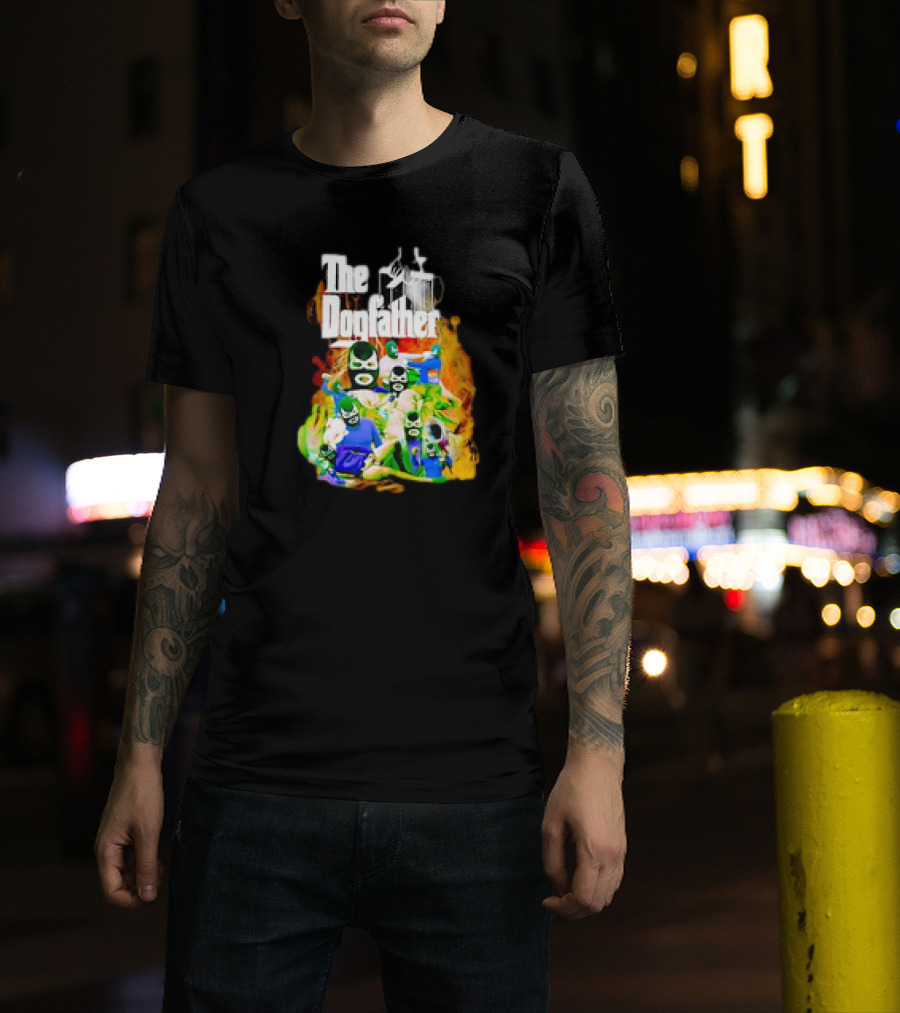 The Dogfather Powerfish Masked Characters In Colorful Scene T-Shirt