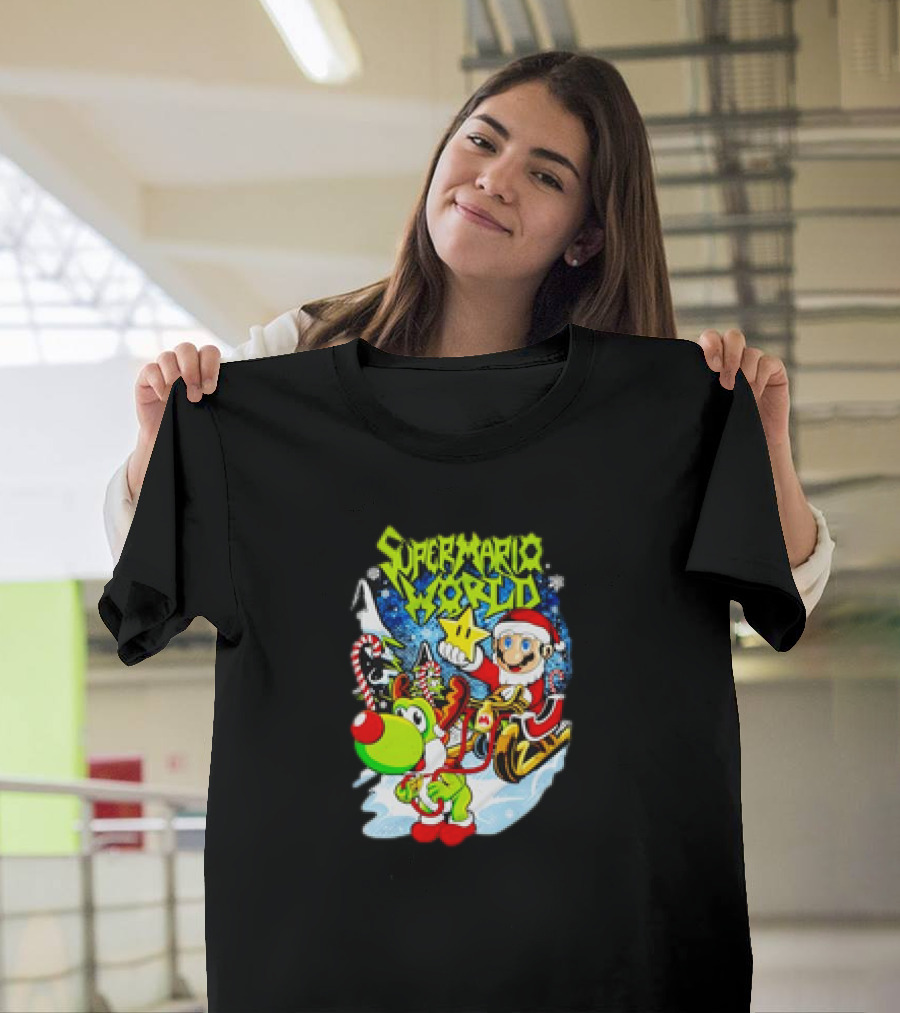 Super Mario World Santa Christmas Reindeer Sleigh Ride Scene T-Shirt