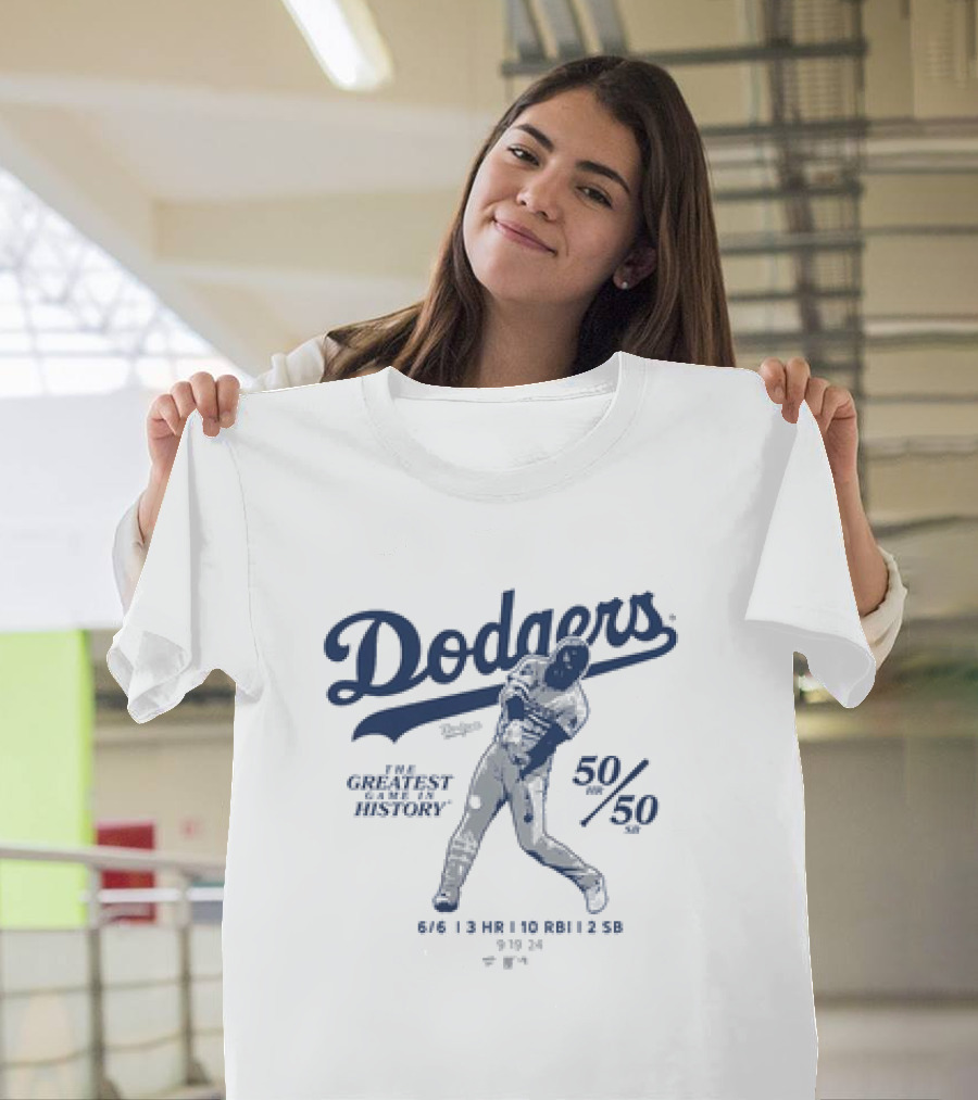 Dodgers The Greatest Game in History 50 HR 50 SB 6/6 3 HR 10 RBI 2 SB T-Shirt