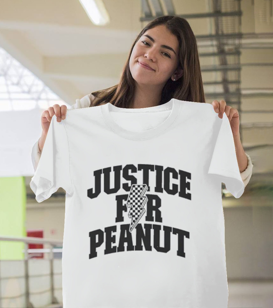 Justice For Peanut Animals Protection Movement With Checkered Bolt T-Shirt