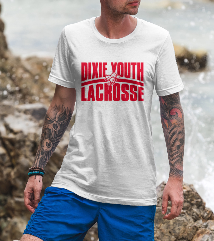 Dixie Youth Lacrosse Red Text Logo With Mascot Character T-Shirt