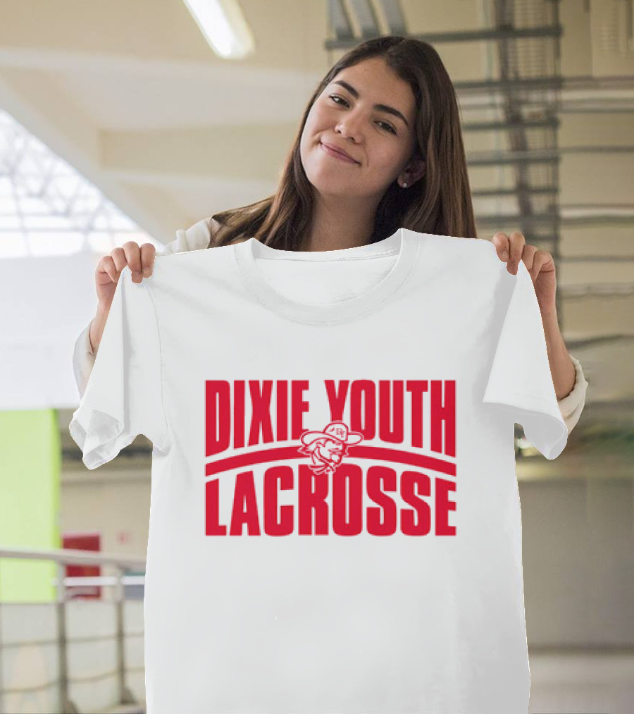 Dixie Youth Lacrosse Red Text Logo With Mascot Character T-Shirt