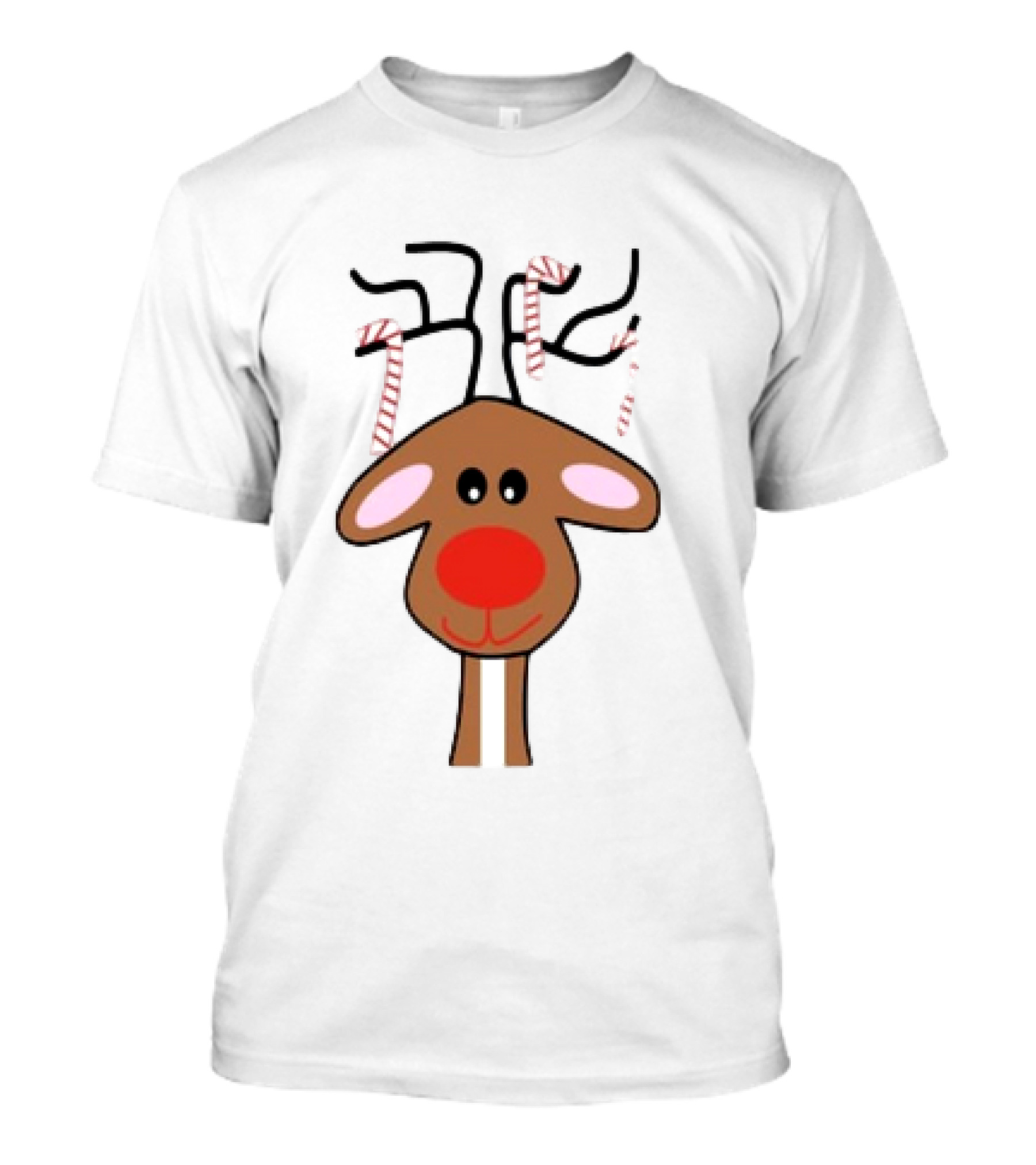 Red Nose Christmas Reindeer With Candy Cane Antlers T-Shirt