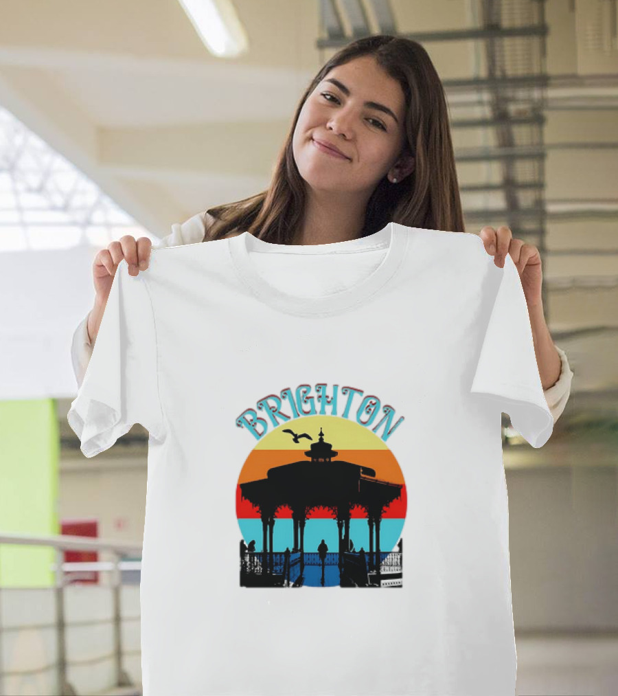 Brighton Bandstand Silhouette at Sunset with Seagulls T-Shirt