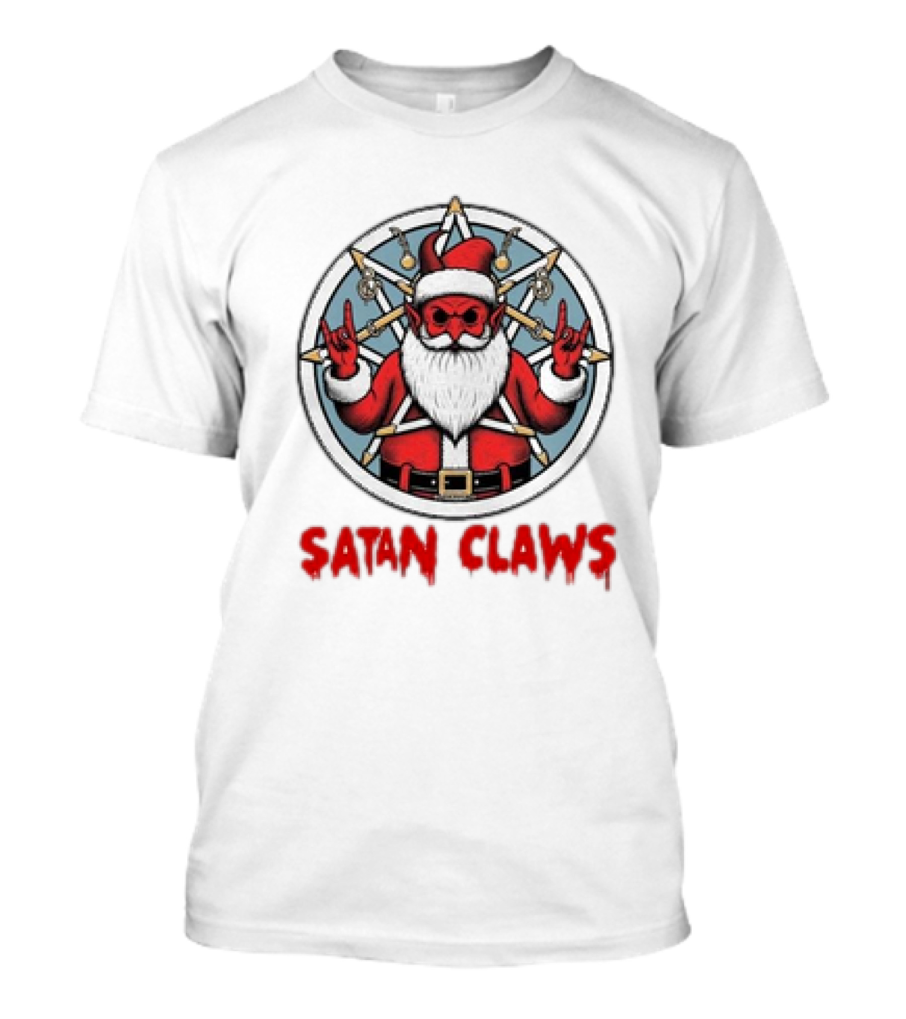 Satan Claws Christmas Pentagram Santa Rock Gesture T-Shirt