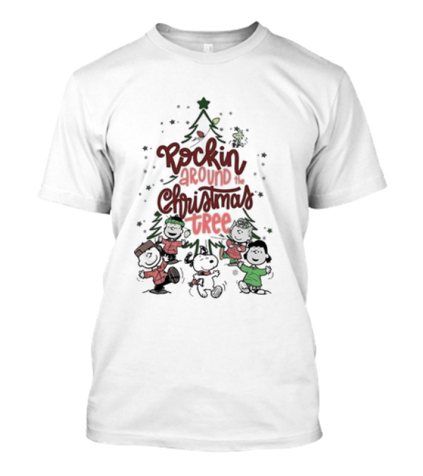 Snoopy 2024 Rockin Around The Christmas Tree Peanuts Characters Dancing T-Shirt