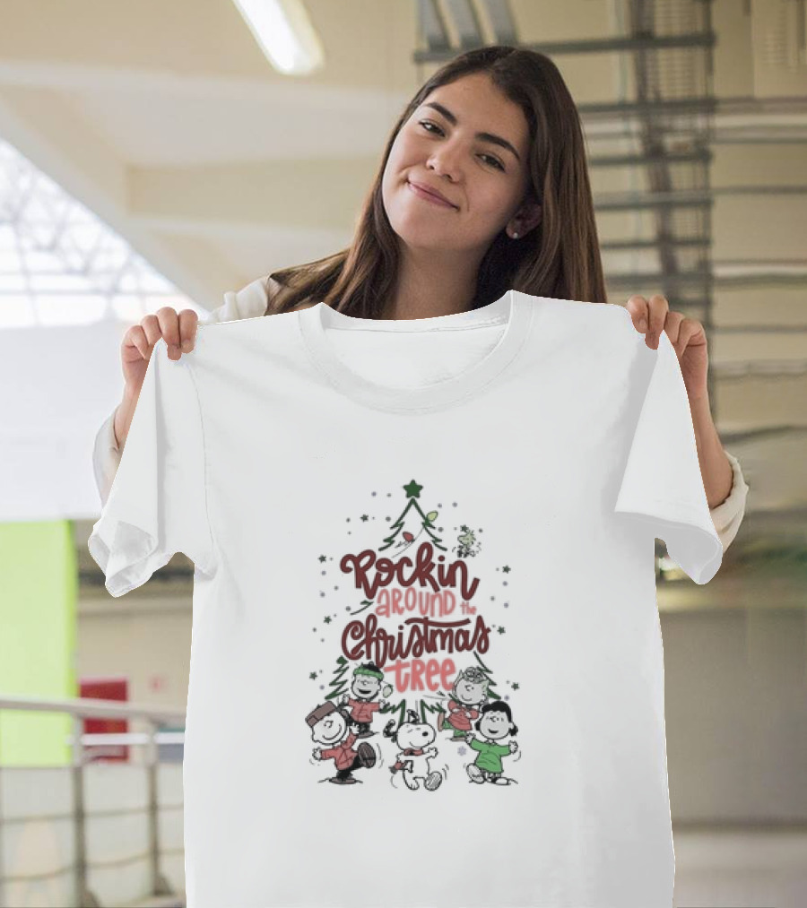 Snoopy 2024 Rockin Around the Christmas Tree Peanuts Characters Dancing T-Shirt