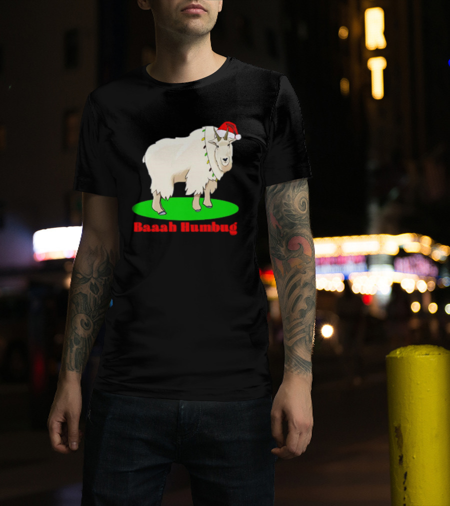 Baaah Humbug Goat With Santa Hat Holiday Lights T-Shirt