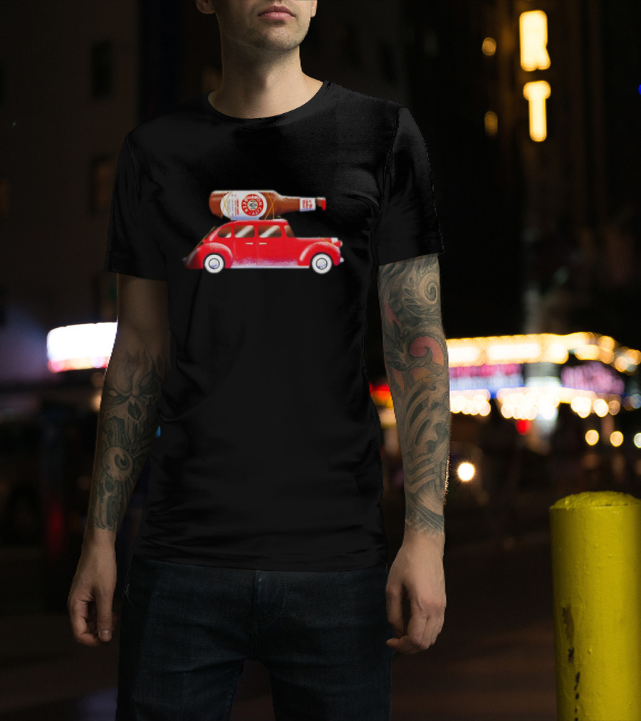 Iron City Beer Bottle On Red Vintage Car Holiday T-Shirt