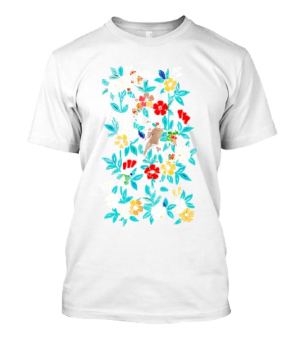 Fowl And Flower Vintage Pattern Print T-Shirt