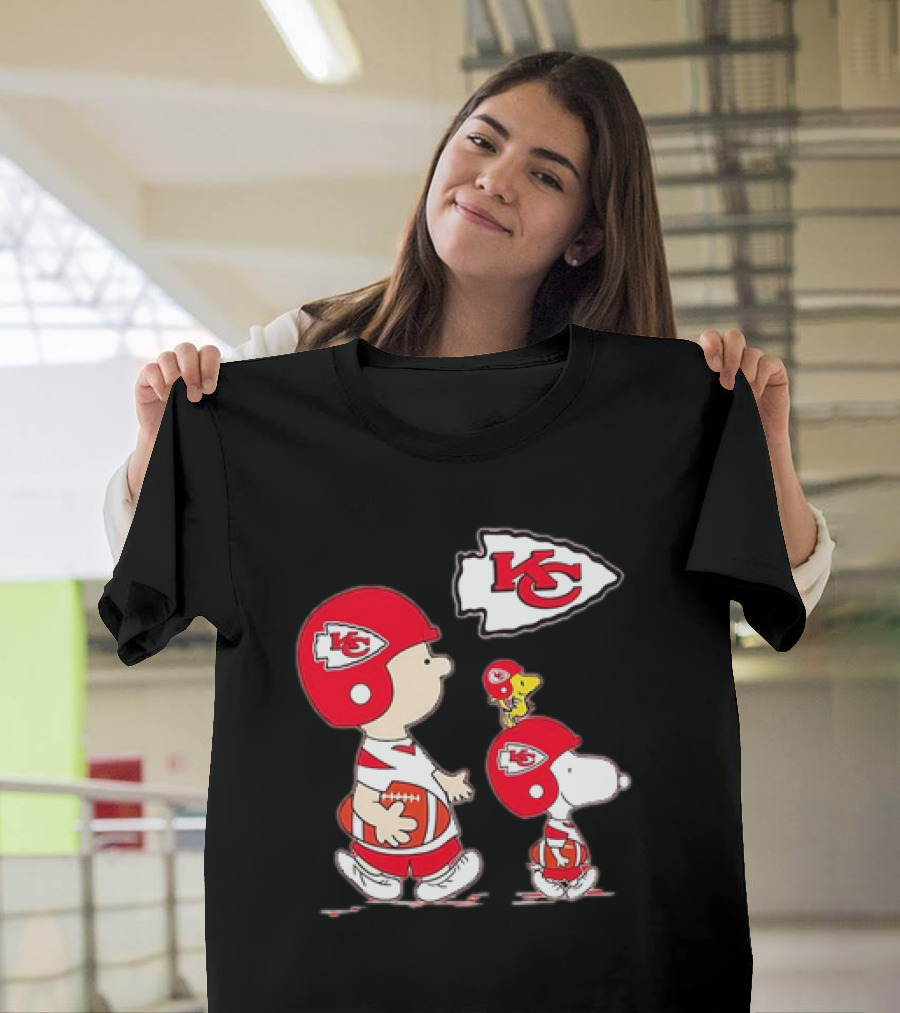 Peanuts Characters in Kansas City Chiefs Football Gear with KC T-Shirt