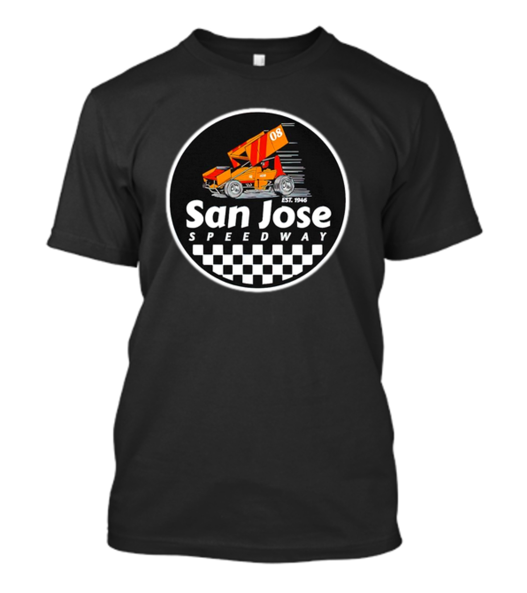 San Jose Speedway Est. 1946 Checkered Orange Racing Car 08 T-Shirt