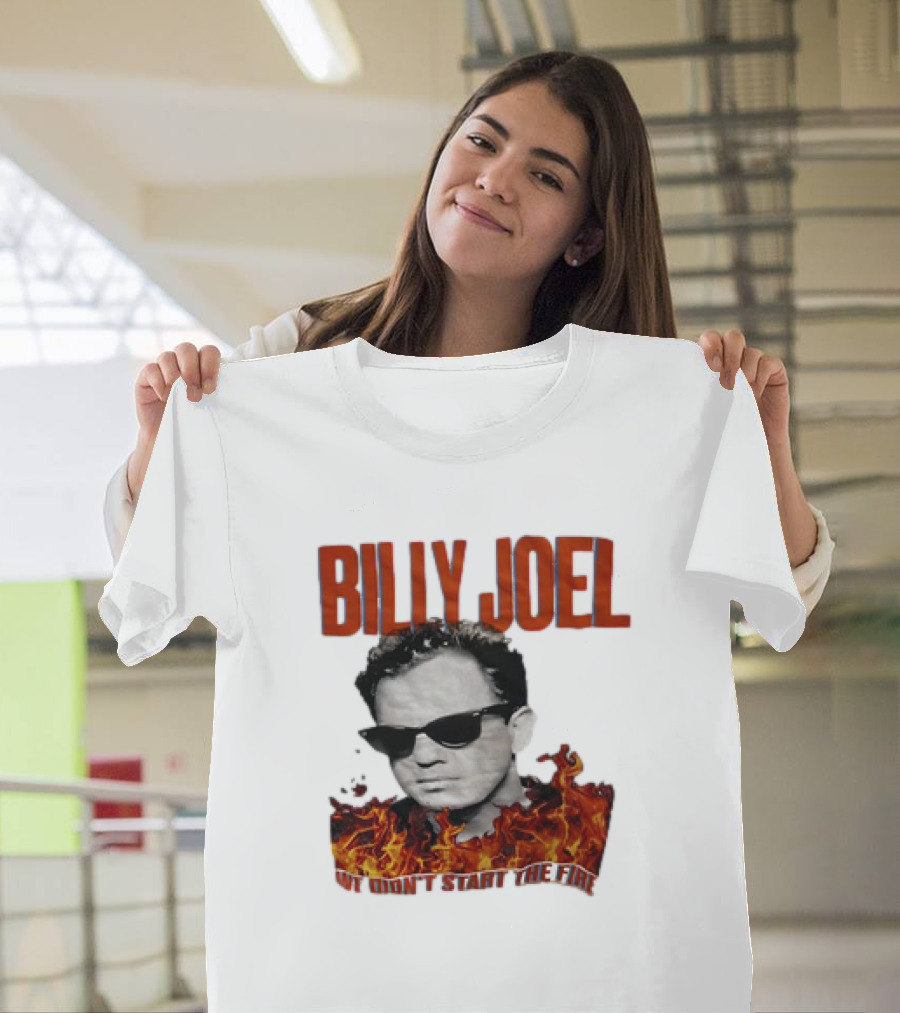 Billy Joel We Didn't Start the Fire Flames and Sunglasses T-Shirt