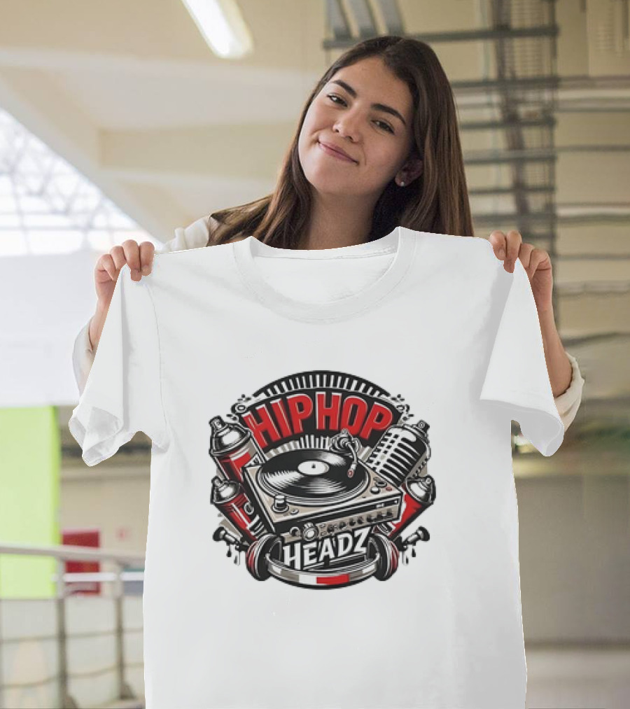 HIP HOP HEADZ VINYL RECORD PLAYER TURNTABLE SPRAY CANS MICROPHONE T-Shirt