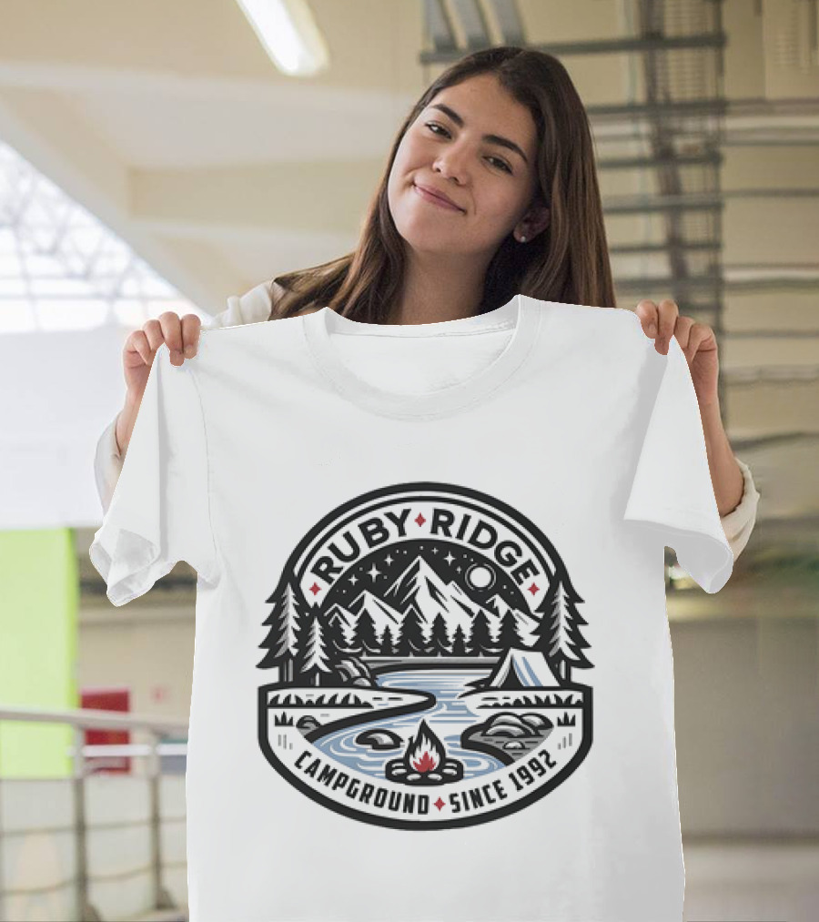 Ruby Ridge Campground Scenic Mountains and Campfire Since 1992 T-Shirt
