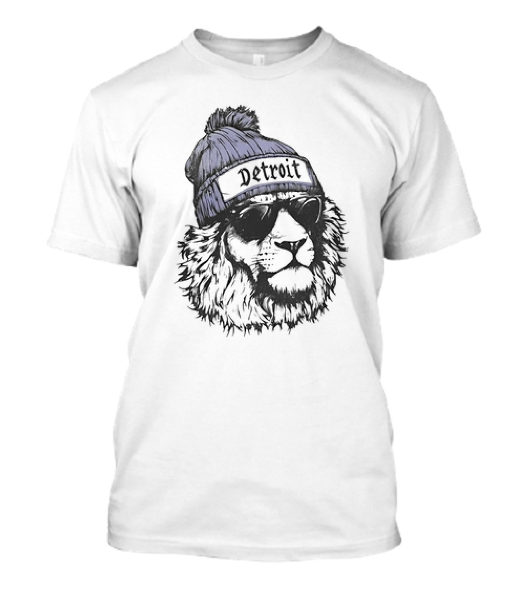 Detroit Lion Wearing Sunglasses And Beanie T-Shirt