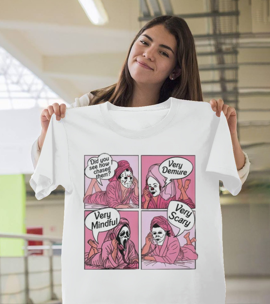Did You See How I Chased Them Very Demure Very Mindful Very Scary Masks Comic T-Shirt
