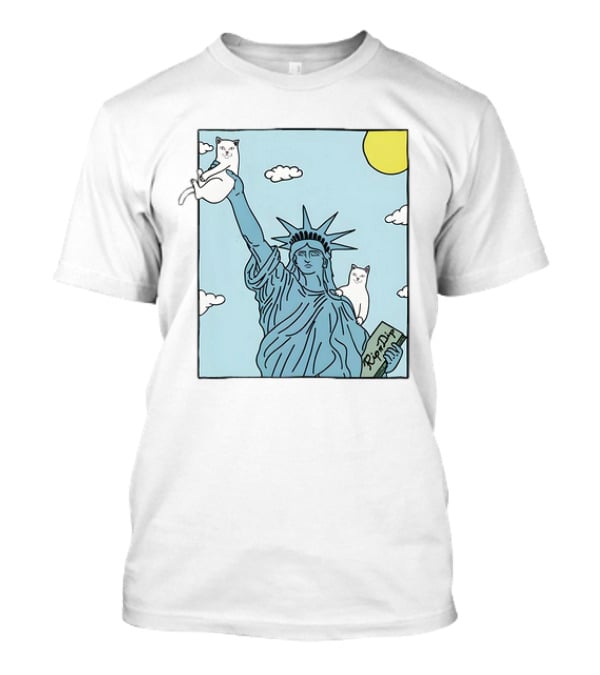 Statue Of Liberty With Cats And Rip N Dip Clouds T-Shirt