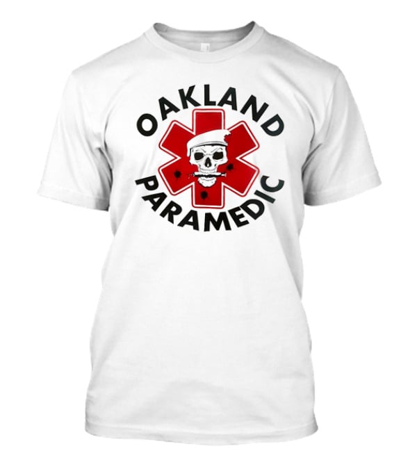 Oakland Paramedic Skull With Santa Hat And Red Cross T-Shirt