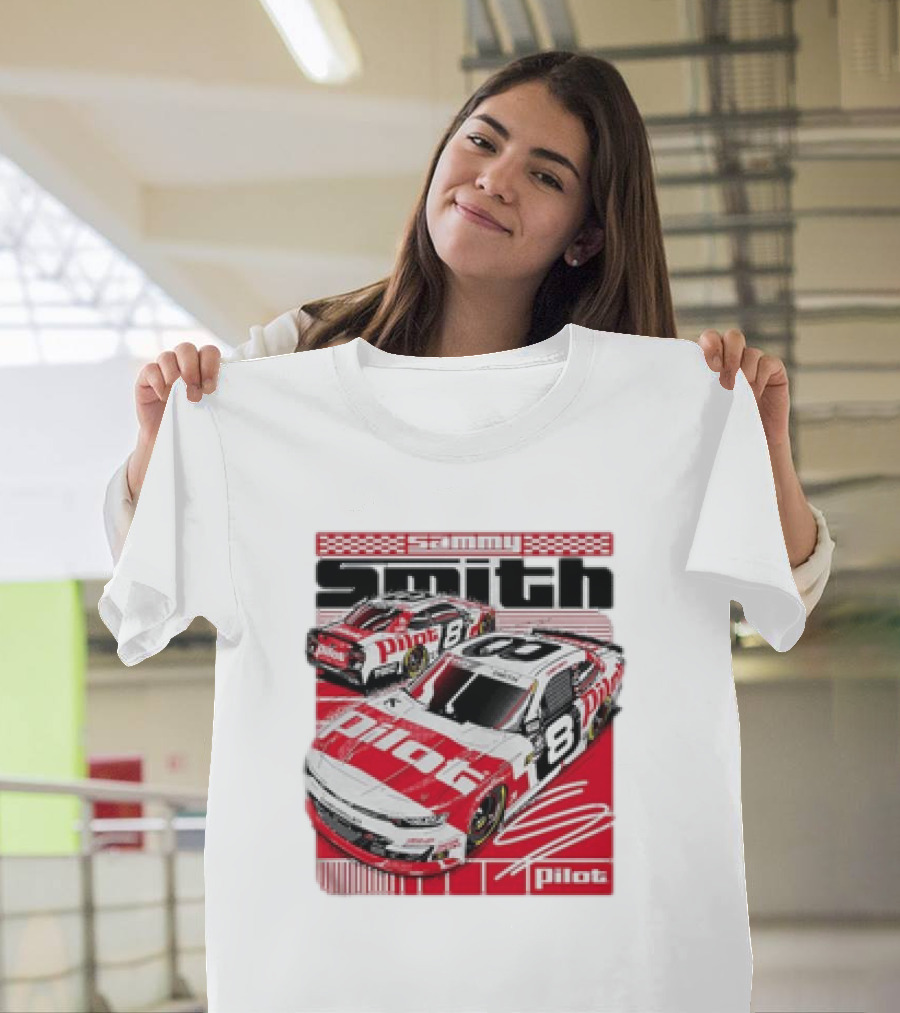 Sammy Smith #8 Pilot Racing Car JR Motorsports Red and White T-Shirt
